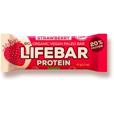 Lifebar Protein jahodová BIO RAW - E-shop Najím se a zhubnu